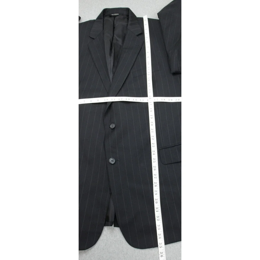 Jos A Bank Suit Mens 48L Black Pinstripe 100% Wool Pants Cuffed Pleated 38 x 30